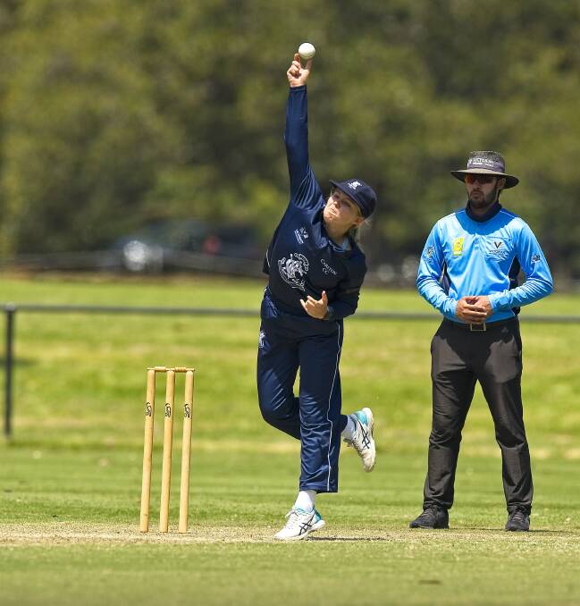 SPINNER: Cailin Green bowling for the Blues in Premier Cricket. Picture: CHRIS THOMAS