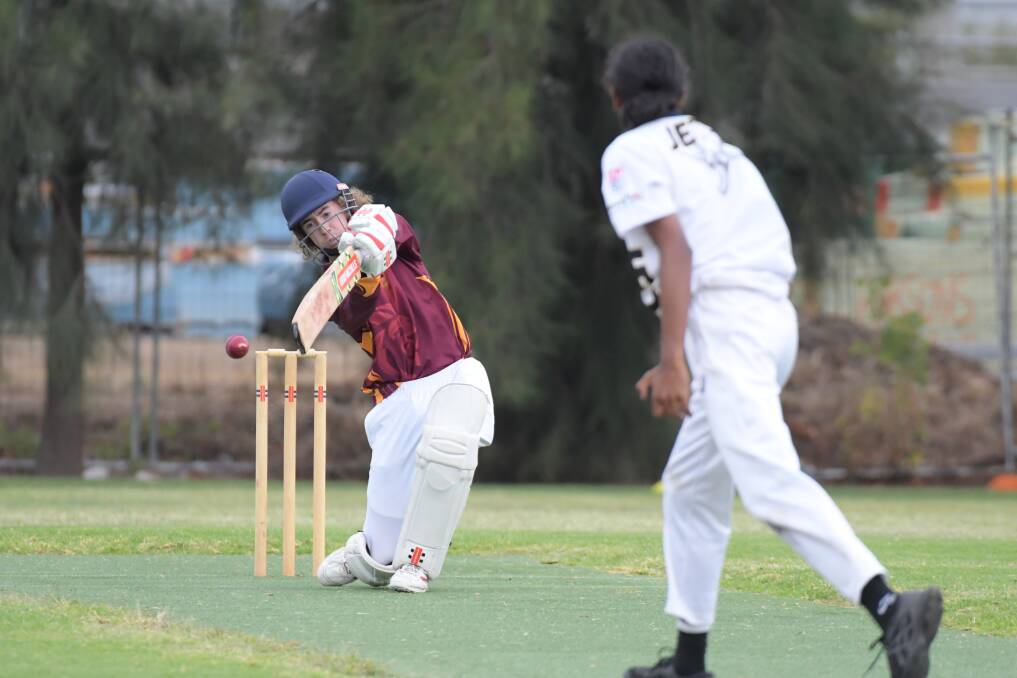 DRIVE ON THE UP: Maiden Gully under-16A batsman Blake Walker goes on the attack against Strathfieldsaye. Pictures: NONI HYETT