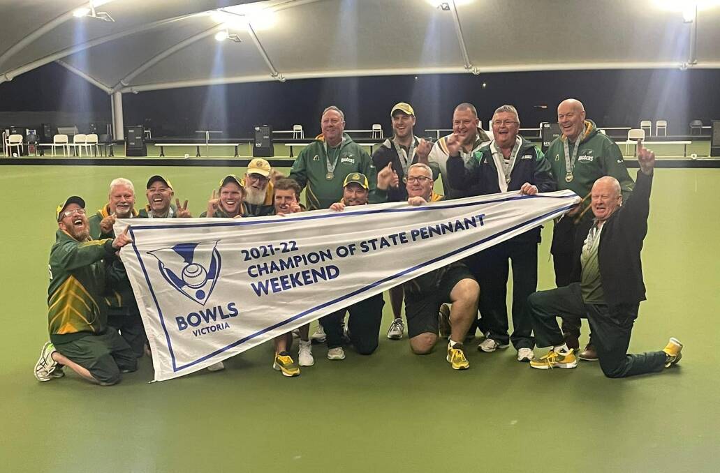 BEST IN THE BUSINESS: South Bendigo celebrates its Bowls Victoria Champion of State Pennant success. Picture: CONTRIBUTED