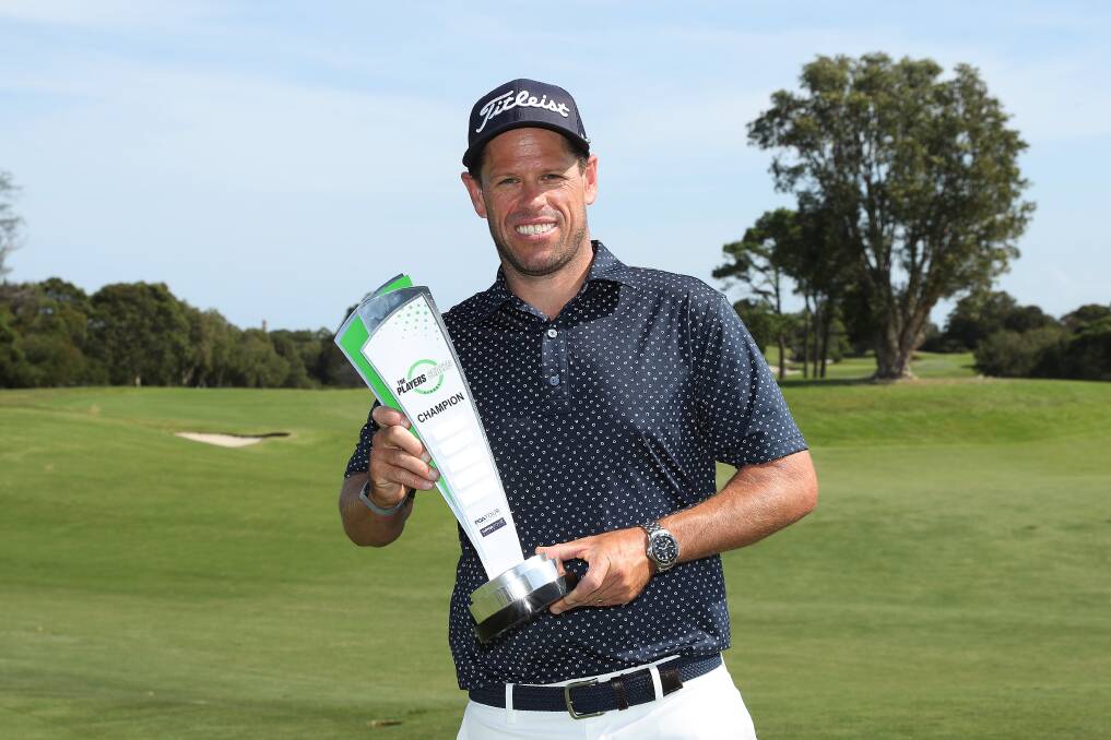 ELATED: Andrew Martin holds The Player Series trophy after his stunning win on Sunday. Picture: PGA Australia