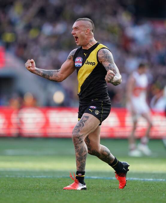 Dustin Martin reacts after the final siren in Saturday's AFL grand final. Picture: THE AGE