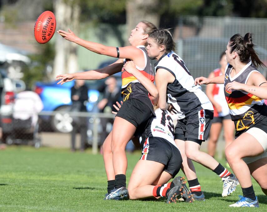 Action from the Bendigo Thunder versus Benalla grand final in the Northern Country Women's League. Picture: DARREN HOWE