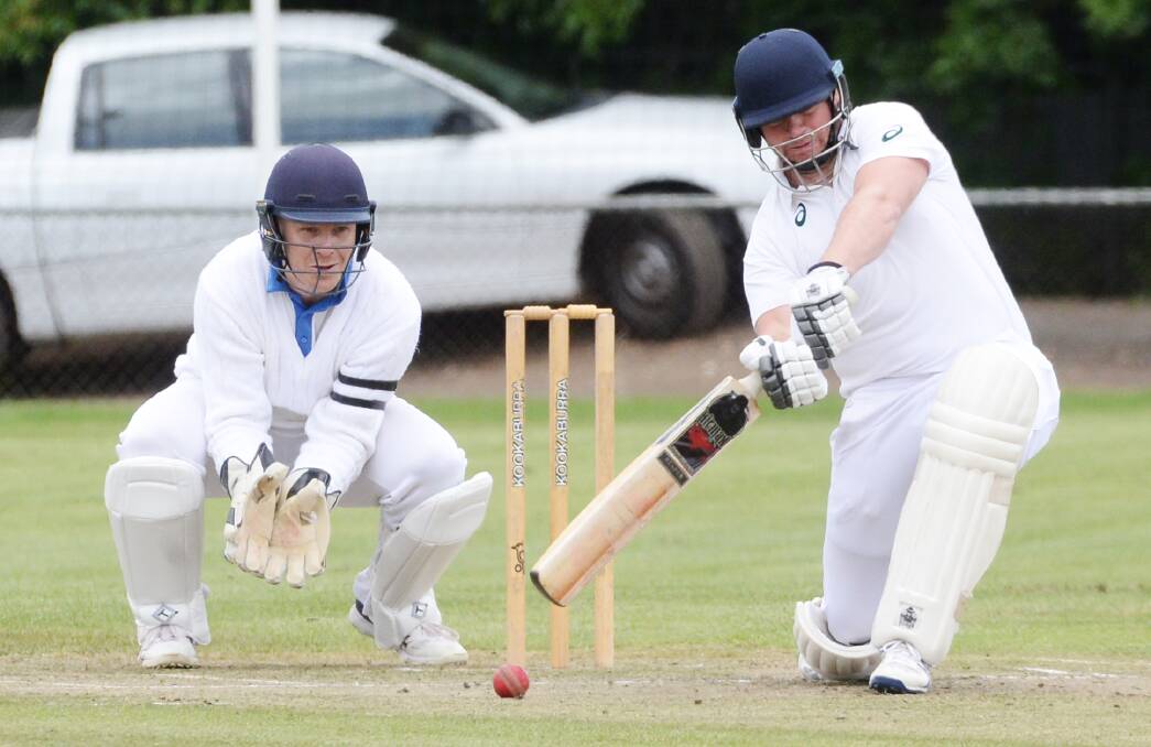 ON THE ATTACK: Huntly-North Epsom opening batsman Ryan Grundy. Picture: DARREN HOWE