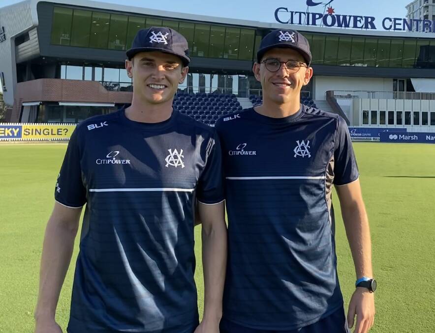 ROOKIES: James Seymour and Todd Murphy before play on day one of the Sheffield Shield clash. Picture: CRICKET VICTORIA