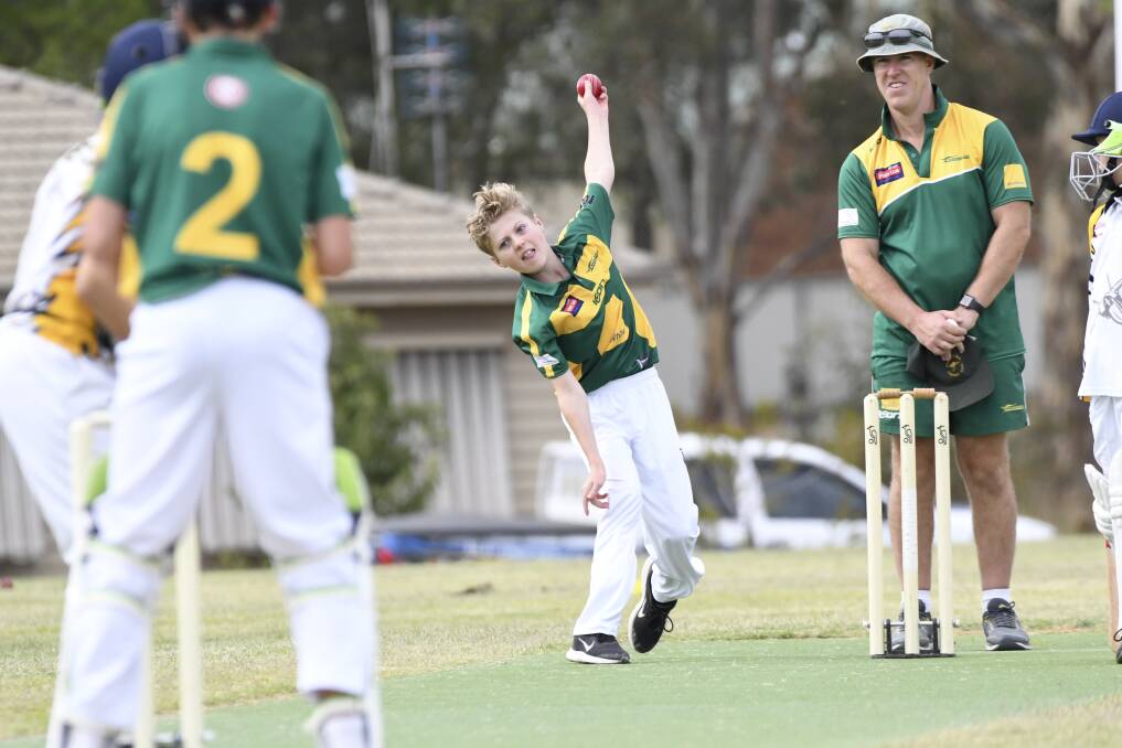 ON TARGET: Kangaroo Flat under-12A bowler Lewis Adcock sends a delivery down. Pictures: NONI HYETT