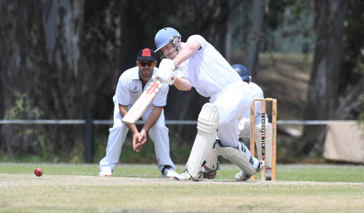 WELL PLAYED: Strathdale's Daniel Clohesy punches a ball down the ground in his big innings on Saturday. Picture: ADAM BOURKE