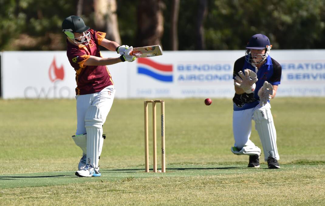 PULL SHOT: Maiden Gully's Levi Tate goes on the attack in the under-16B clash with Marong at Malone Park. Pictures: GLENN DANIELS