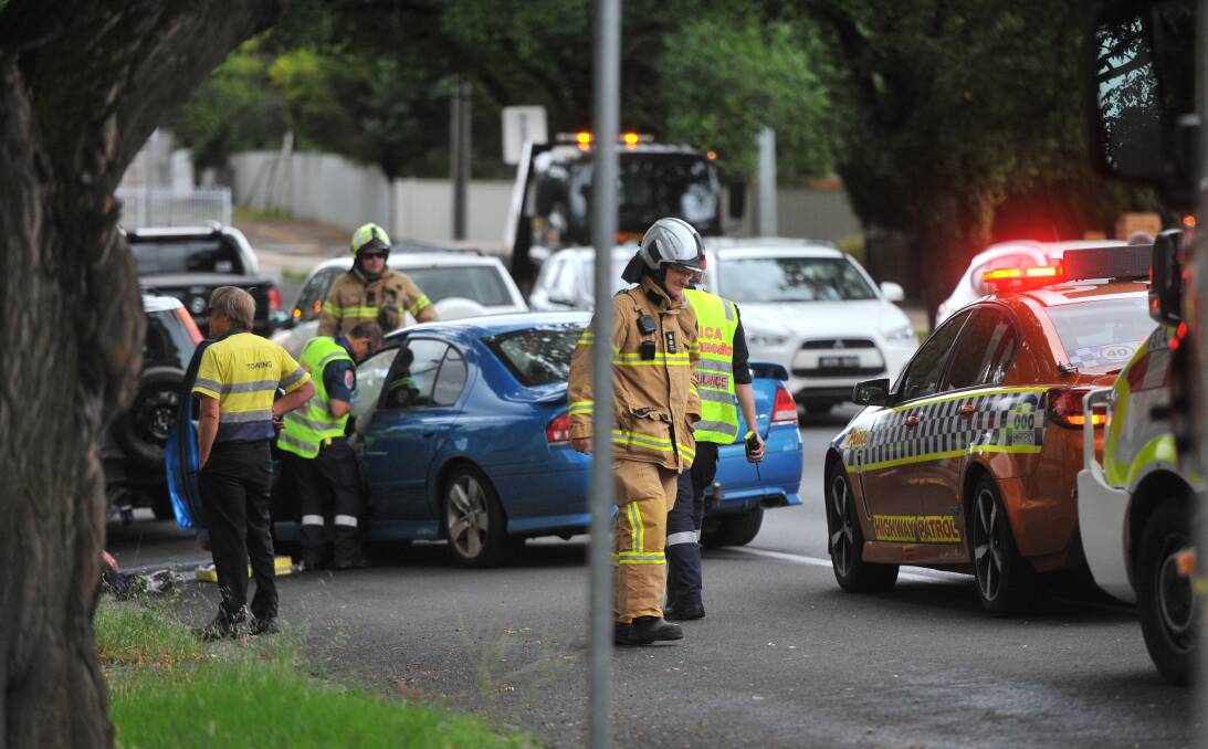 The scene at the two-car crash in Miller Street, Bendigo. 