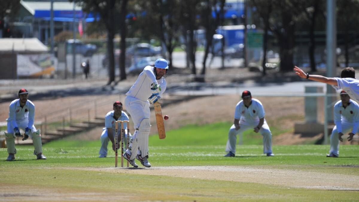 Strathdale's Cam Taylor edges a Rhys Irwin delivery to gully. Picture: ADAM BOURKE