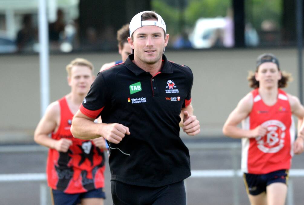 Jed Lamb strides out at his first training session at White Hills on Monday night. Picture: DARREN HOWE