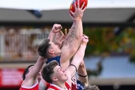 Sandhurst's Fergus Greene takes a strong contested mark in his 10-goal haul against South Bendigo. Picture by Enzo Tomasiello