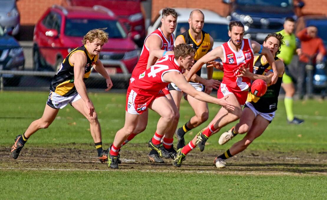 Kaiden Antonowicz gets his hands to the footy first in the middle of the QEO on Saturday. Picture: BRENDAN McCARTHY