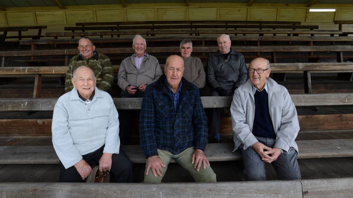 TEAM-MATES: members of Eaglehawk's 1953 BFL premiership team in 2013. (Back) Bob Clough, Basil Ashman, George Ilsley and Keith Grabasch. (Front) Dick Boyd, Peter Crawford and Kevin Smith.
