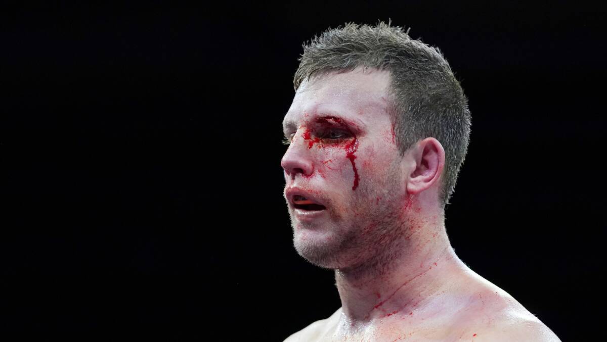 A bloodied Jeff Horn during his fight with Michael Zerafa.
