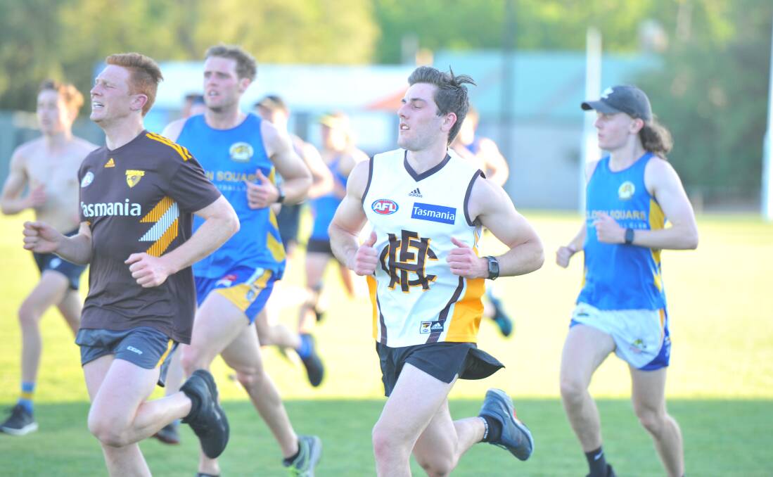 Golden Square recruit Liam Duguid on the training track on Monday night. Picture: ADAM BOURKE