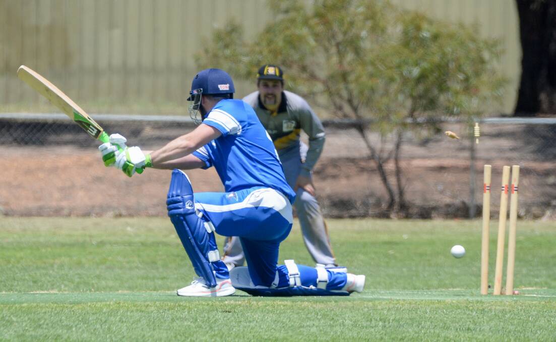 DEATH RATTLE: California Gully's Justin Bice is clean bowled against United on Saturday. Picture: DARREN HOWE