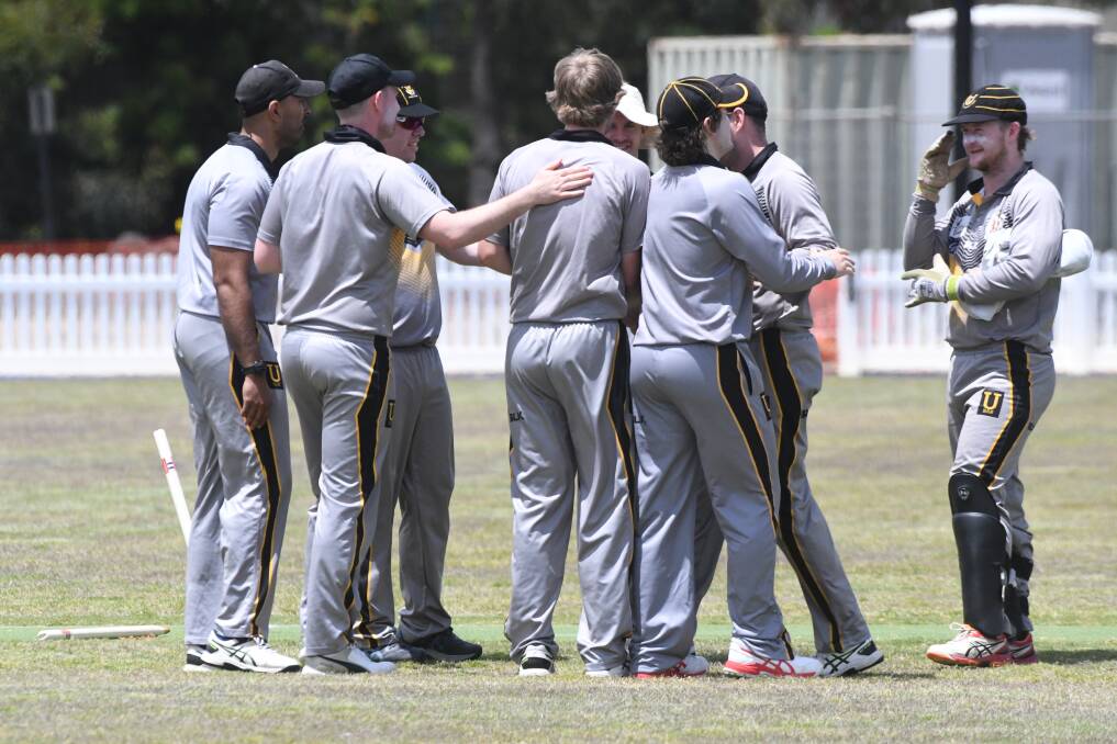 United players celebrate an early wicket against Emu Creek.