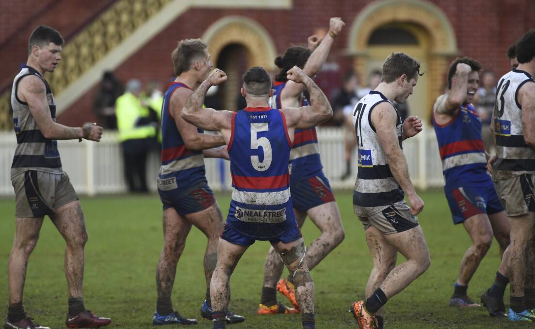 A pumped up Matt Pannucio after the final siren sounded. Picture by Noni Hyett
