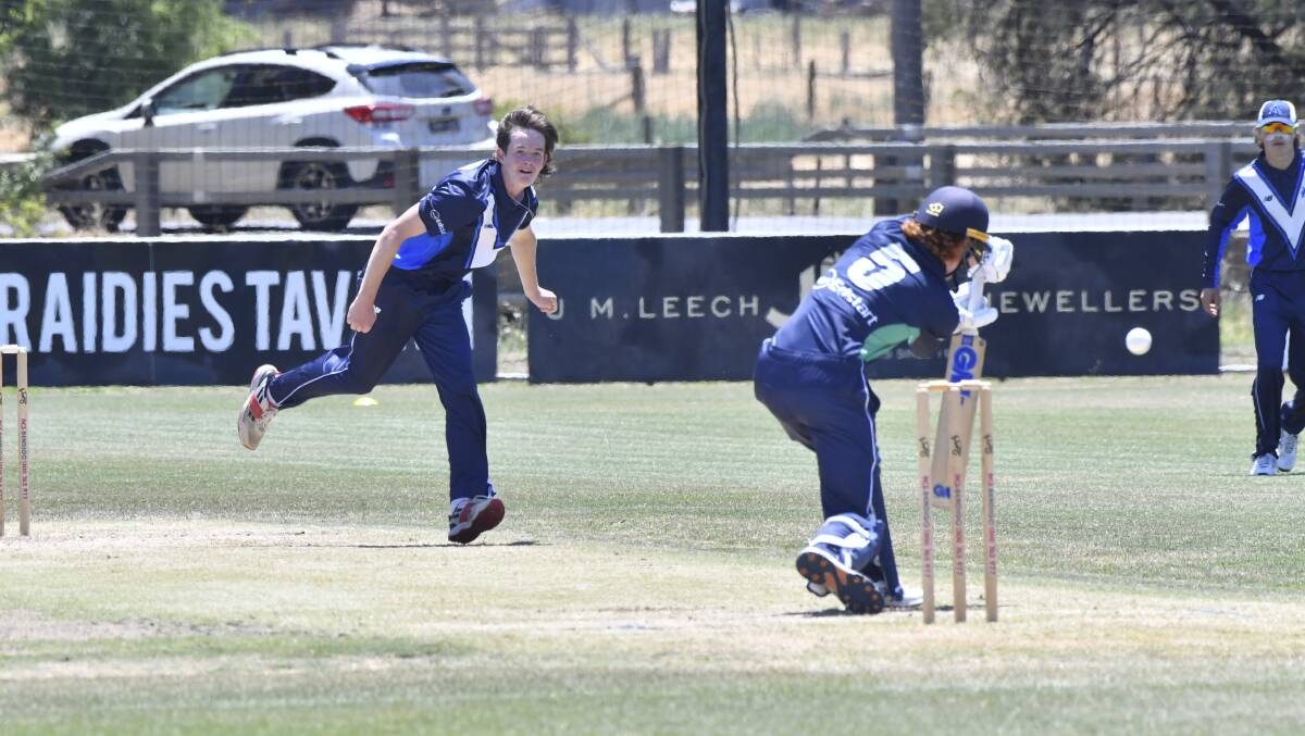 SWING BOWLER: Victoria Metro's Cory Cater beats the bat with an outswinger. Picture: NONI HYETT