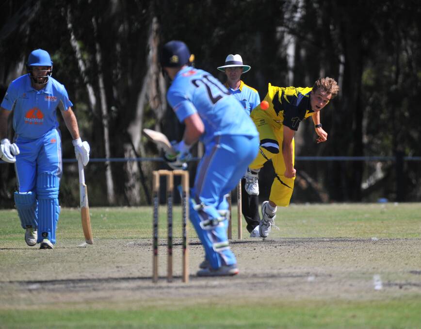 Xavier Crone sends down a delivery against Strathdale-Maristians at Bell Oval. Picture: ADAM BOURKE