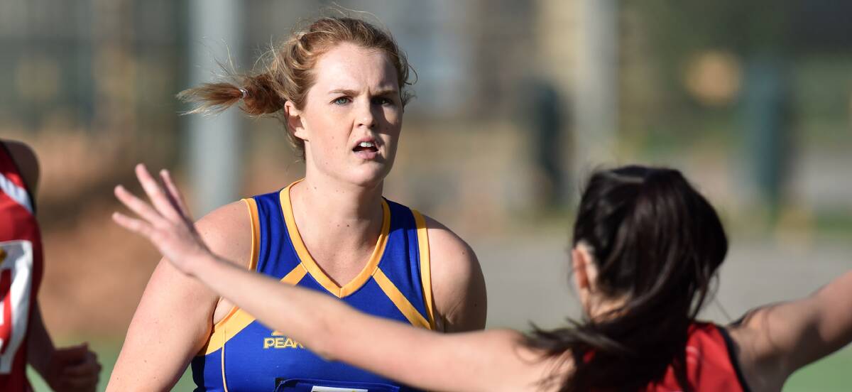 WING DEFENCE: Golden Square's Nicola Mulquiny in action against South Bendigo. Picture: GLENN DANIELS