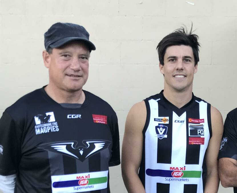 Shawn Filo and Angus Monfries when the former Essendon and Port Adelaide forward signed with Castlemaine in early 2019.