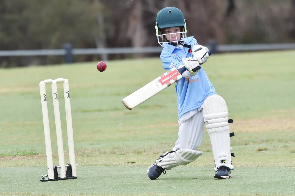 POWER PLAY: Strathdale-Maristians under-12A batsman Tom Williams goes on the attack against Eaglehawk. Picture: DARREN HOWE