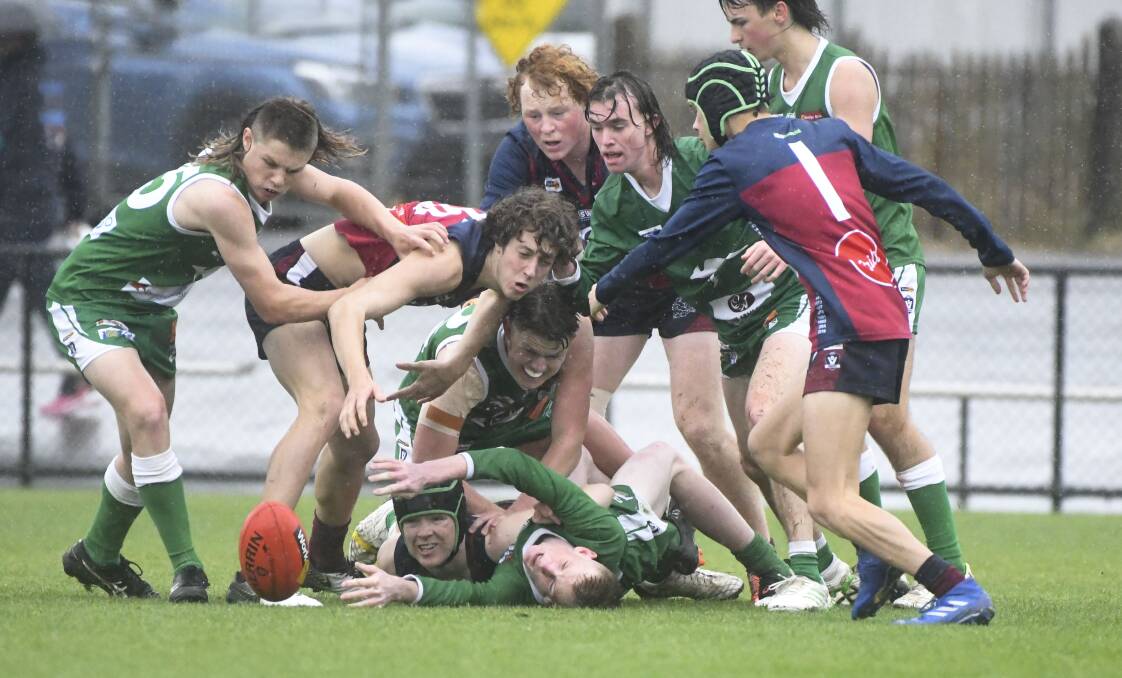 Action from the 2019 BFNL under-18 grand final. Picture: NONI HYETT