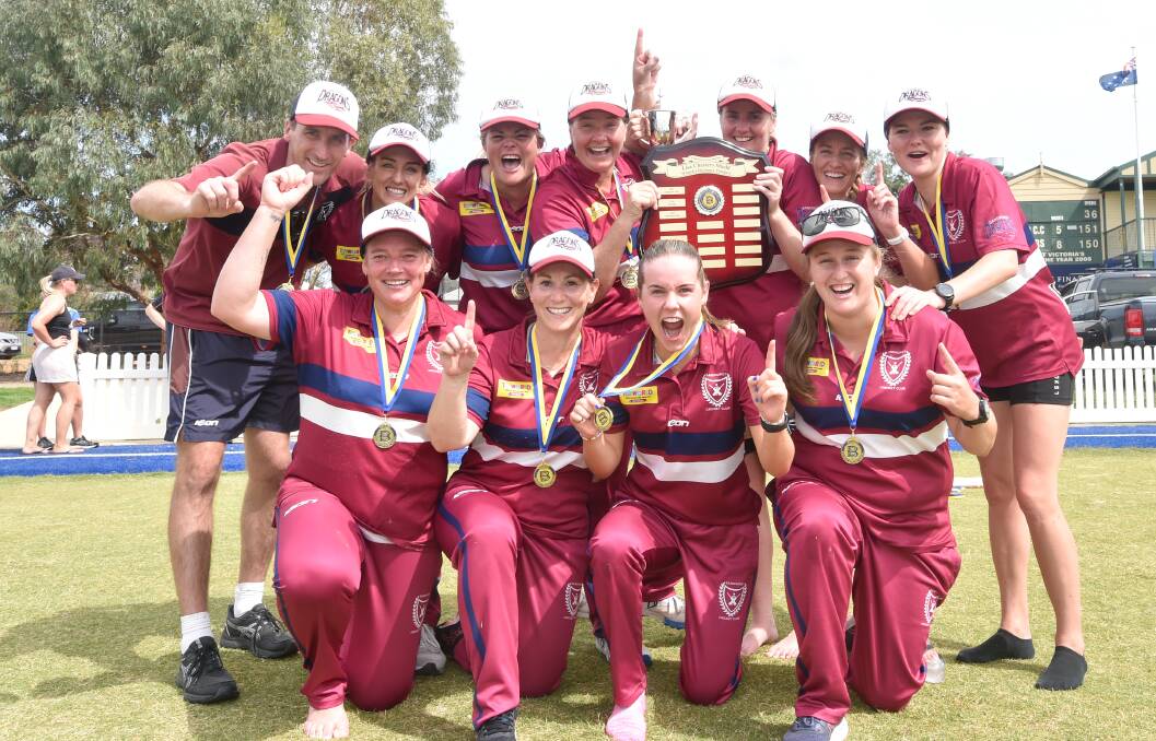 WINNERS ARE GRINNERS: Sandhurst celebrates its first BDCA women's premiership. Pictures: NONI HYETT