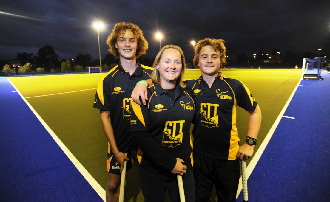 Sally Anderson with her sons Ethan and Declan. Picture: NONI HYETT