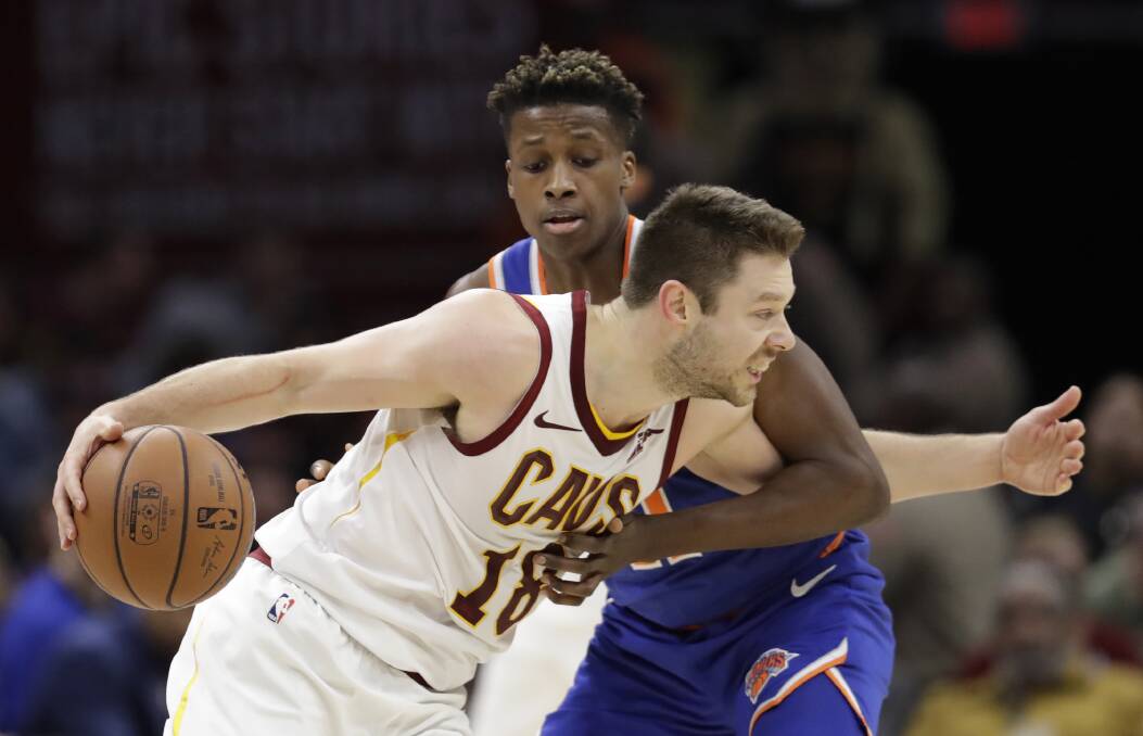 Matthew Dellavedova drives to the basket against the New York Knicks. Picture: AP