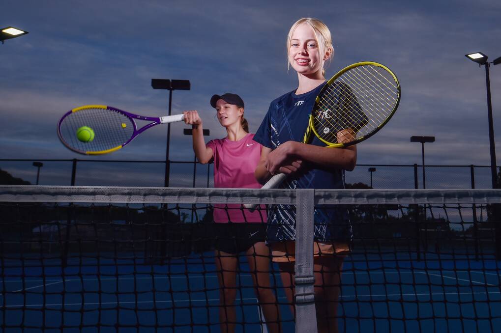 Rielle Armstrong and Willow Kelly are two of the best under-12 tennis players in Australia. Picture by Darren Howe