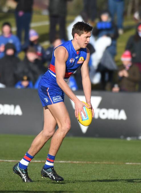 Fergus Greene lines up for goal in his first AFL match in 2018. Picture: KATE HEALY