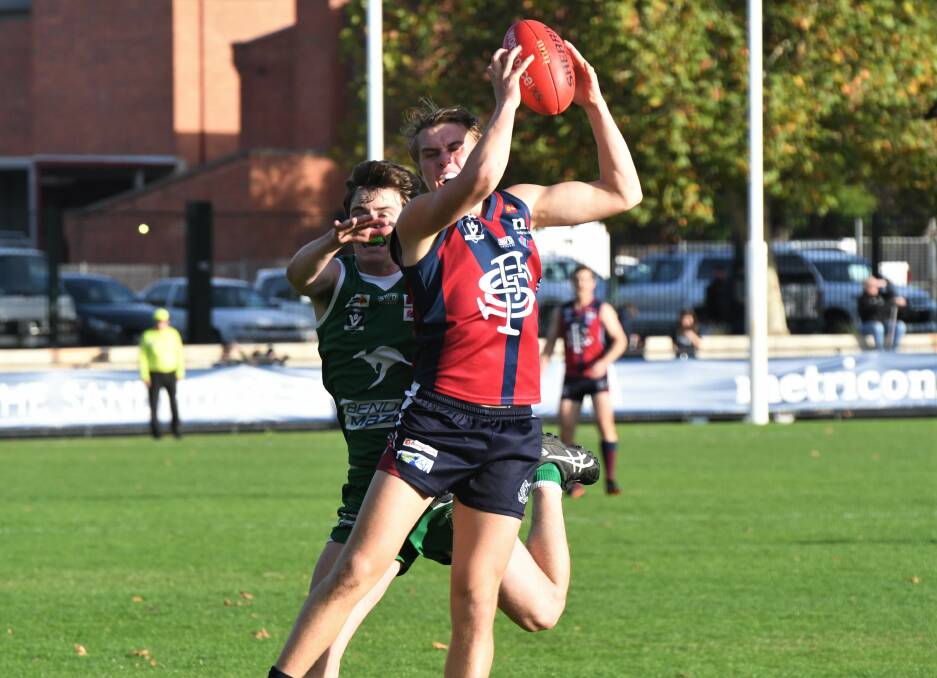 SAFE HANDS: Sandhurst forward Cobi Maxted takes one of his 15 marks against the Roos at the QEO. Picture: ADAM BOURKE