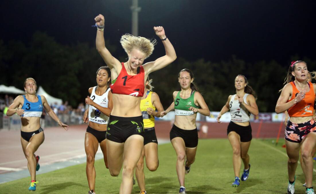 PUMPED UP: Liv Ryan celebrates her brilliant win in Saturday night's Black Pearl 400m Final. Picture: GLENN DANIELS