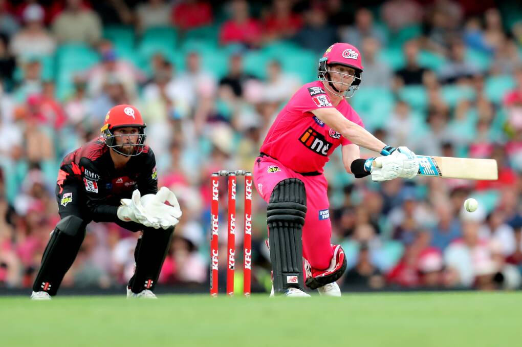 Brayden Stepien behind the stumps as Steve Smith plays a reverse sweep. Picture: GETTY IMAGES