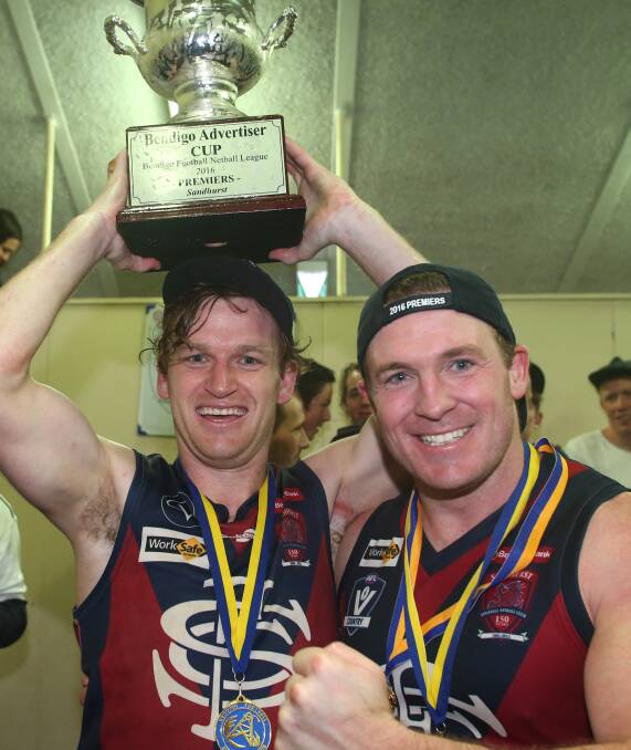 Nick Stagg and Kristan Height after the 2016 grand final win.