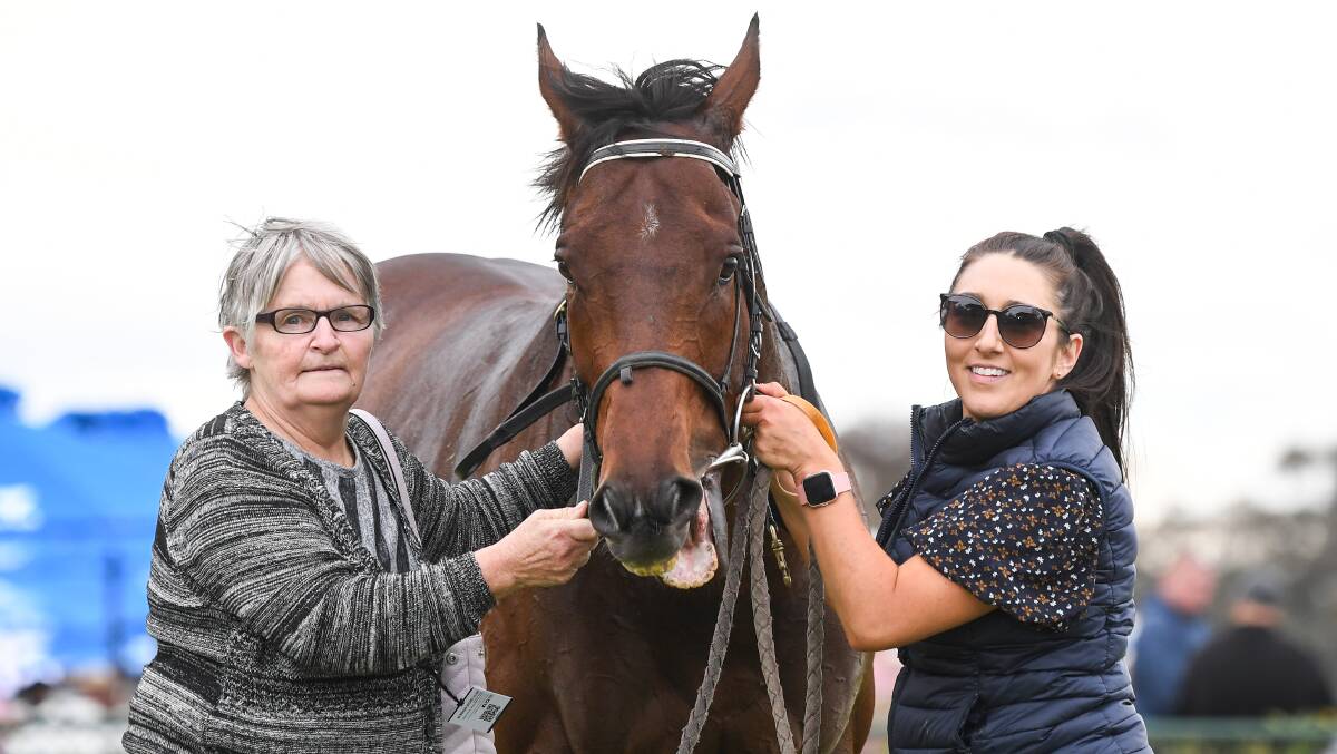 HAPPY CONNECTIONS: Val Browell and Courtney Pace with Colsridge. Picture: RACING PHOTOS