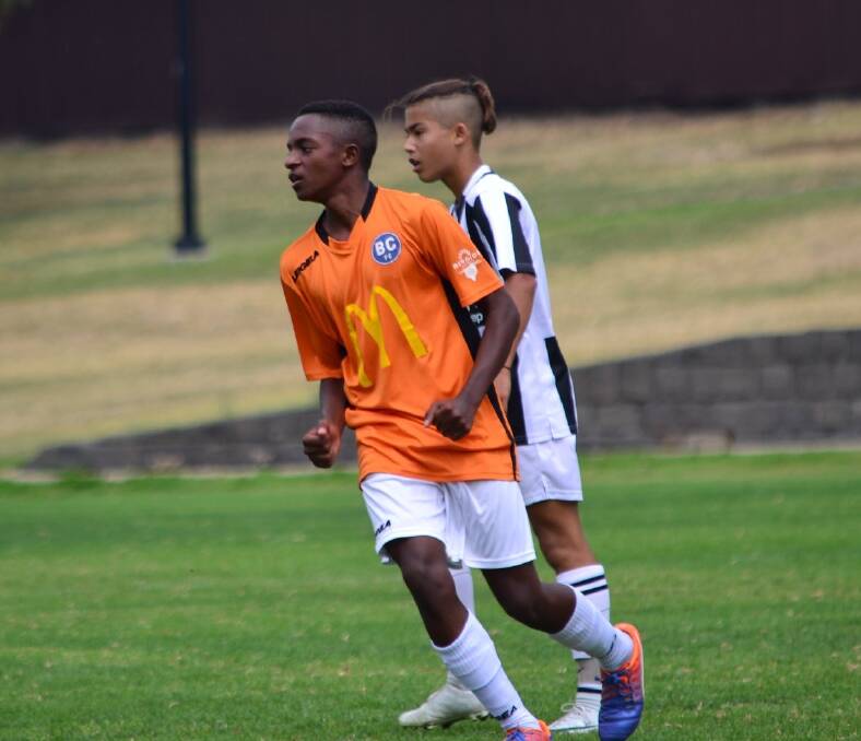 Sydney Ndikumana after scoring for the Bendigo City under-15 side. Picture: CONTRIBUTED