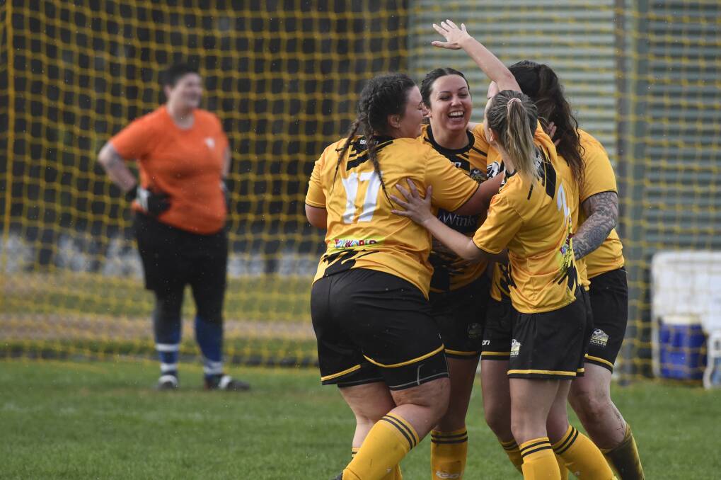 AGONY AND ECSTASY: Strathfieldsaye Colts United scored 11 times against Strathdale in Sunday's women's League Cup final. Picture: NONI HYETT