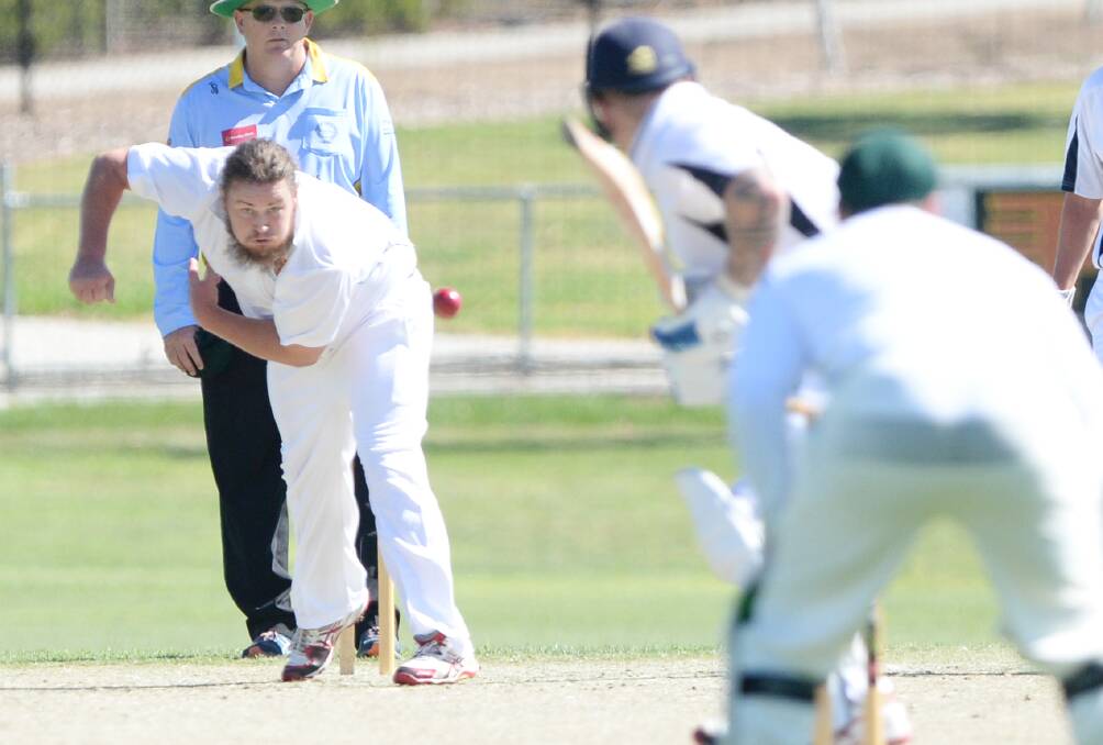 LINE AND LENGTH: Gisborne opening bowler Darcy Nolan takes on Emu Valley in division one action at Canterbury Park. Picture: DARREN HOWE