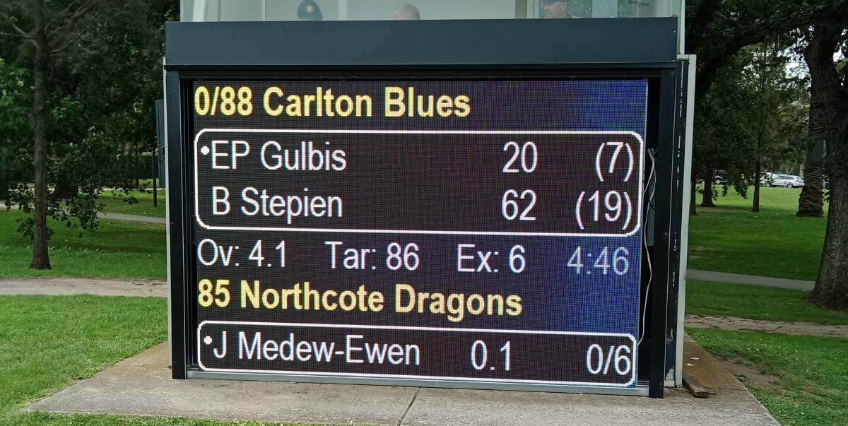 The scoreboard at Princes Park after Brayden Stepien's brilliant innings.