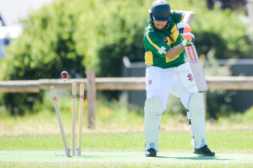 OFF PEG: Kangaroo Flat's Brooklyn Borg is clean bowled in the under-14 game with Golden Square. Picture: DARREN HOWE