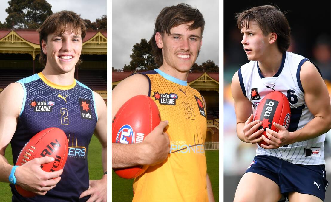 Harvey Gallagher, Jason Gillbee and Noah Long are the Bendigo Pioneers' best chances to be selected in the AFL National Draft or Rookie Draft. Pictures by Noni Hyett and Getty Images