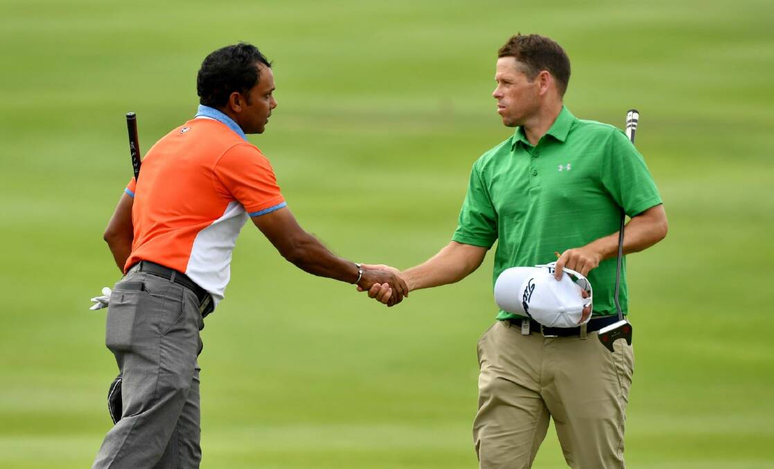  S.S.P. Chawrasia and Andrew Martin after the third round. They'll play together again on Sunday. Picture: ASIAN TOUR