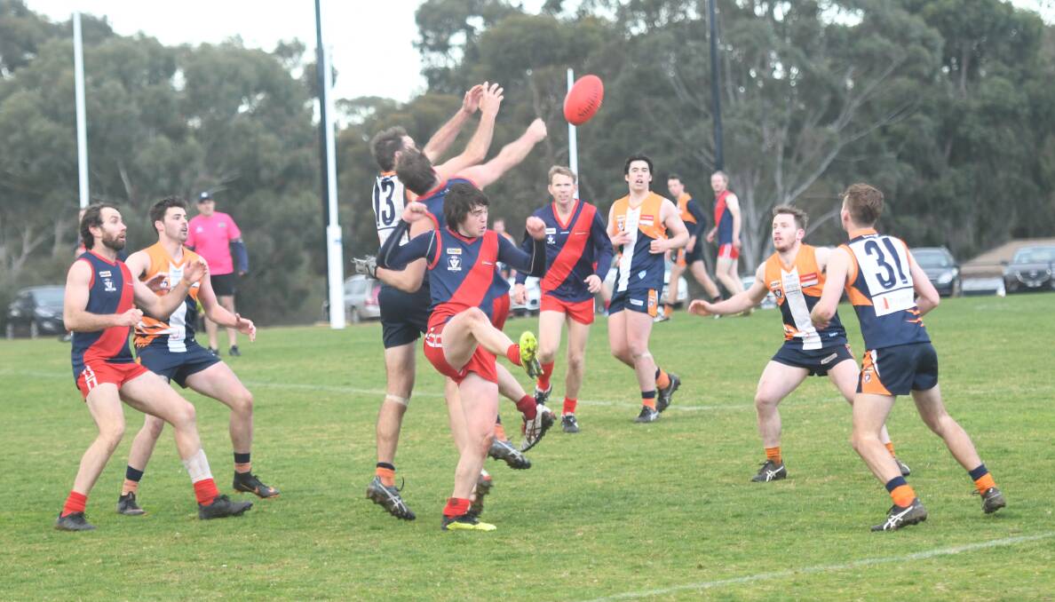 Action from Saturday's LVFNL clash between Maiden Gully YCW and Calivil United. Picture: ANTHONY PINDA
