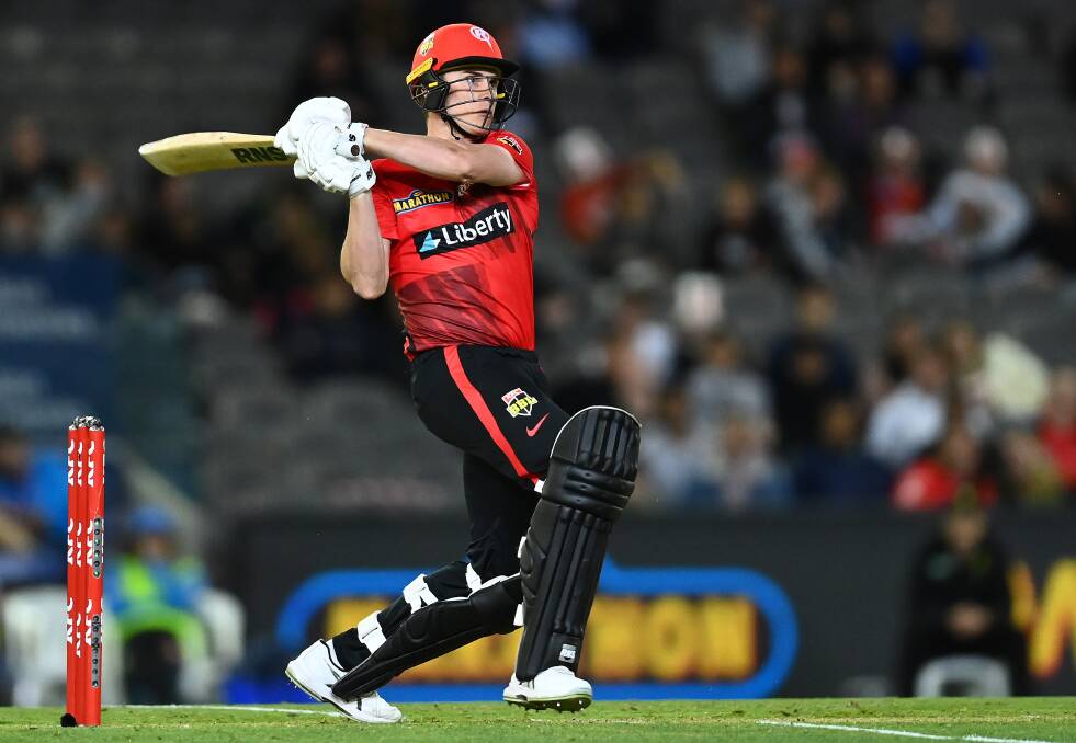 BANG: James Seymour hits his first delivery for six in the Renegades' win over Adelaide Strikers. Picture: GETTY IMAGES