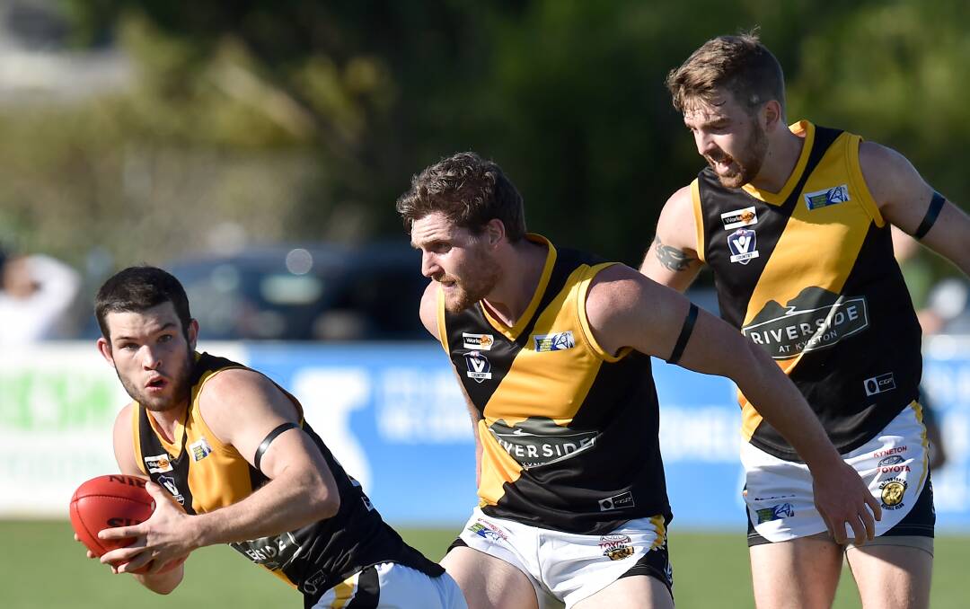 The Kyneton Tigers celebrated a two-point win over Sandhurst on Saturday.