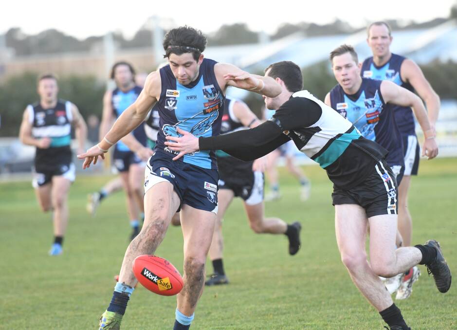 BEST ON GROUND: Sam Harper kicked five goals in Eaglehawk's big win over Maryborough. Pictures: ANTHONY PINDA