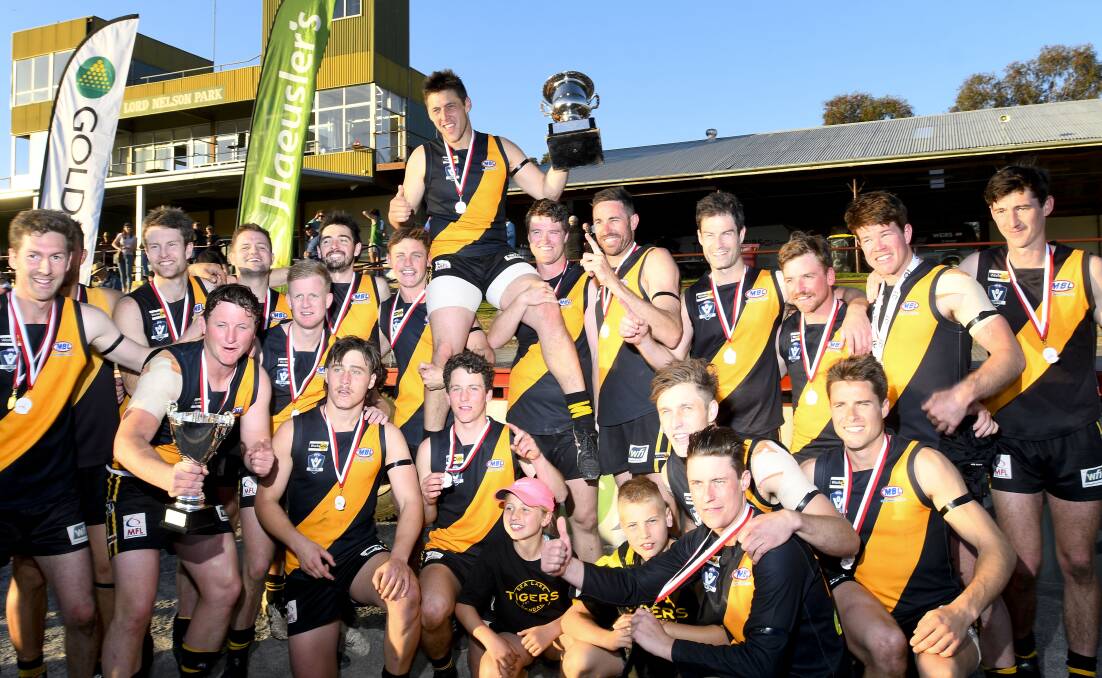 Sea Lake Nandaly Tigers won the 2019 NCFL premiership. Can the Tigers win it again in 2021? Picture: NONI HYETT